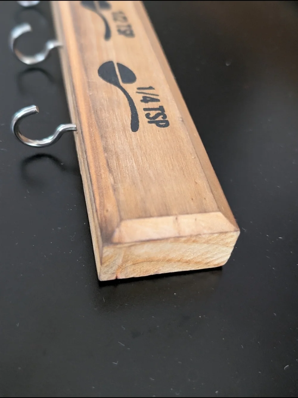Wooden Kitchen Spoon Measurement Rack with Hooks - Natural Wood